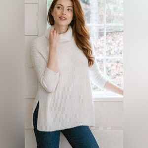 MerSea Chalet Cowl Neck Sweater Ribbed Pullover Winter White Ivory One Size